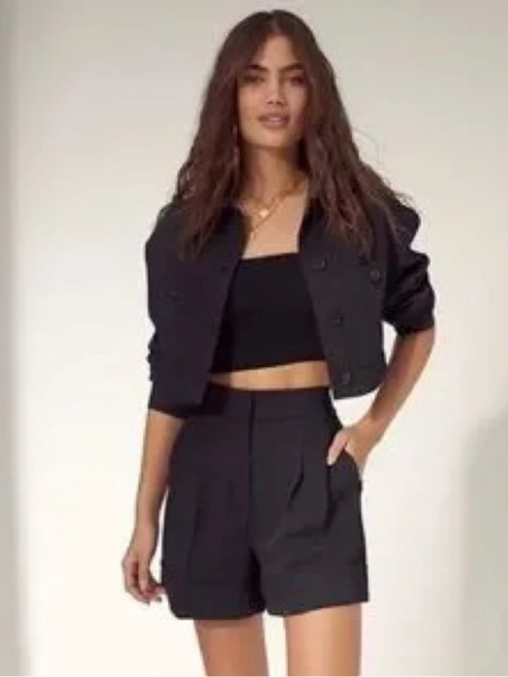 Aritzia Wilfred Labyrinth Black High Waist Pleated Trouser Cuff Shorts 2